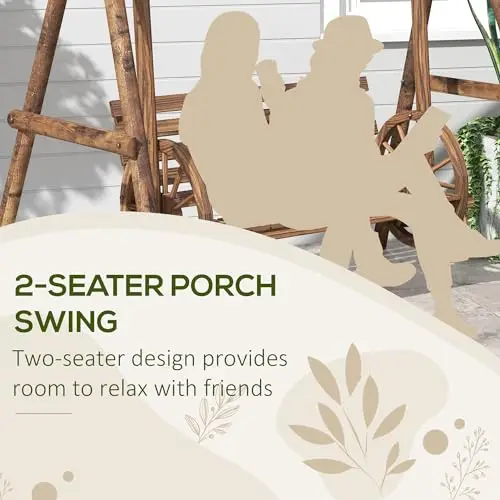 Two Seater Carbonized Wood Porch Swing with A Frame