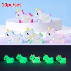 10Pcs Luminous Cartoon Unicorn Desk Decoration, Miniature Unicorns, Glow at Night, Dollhouse Accessories, Kawaii Home Decor