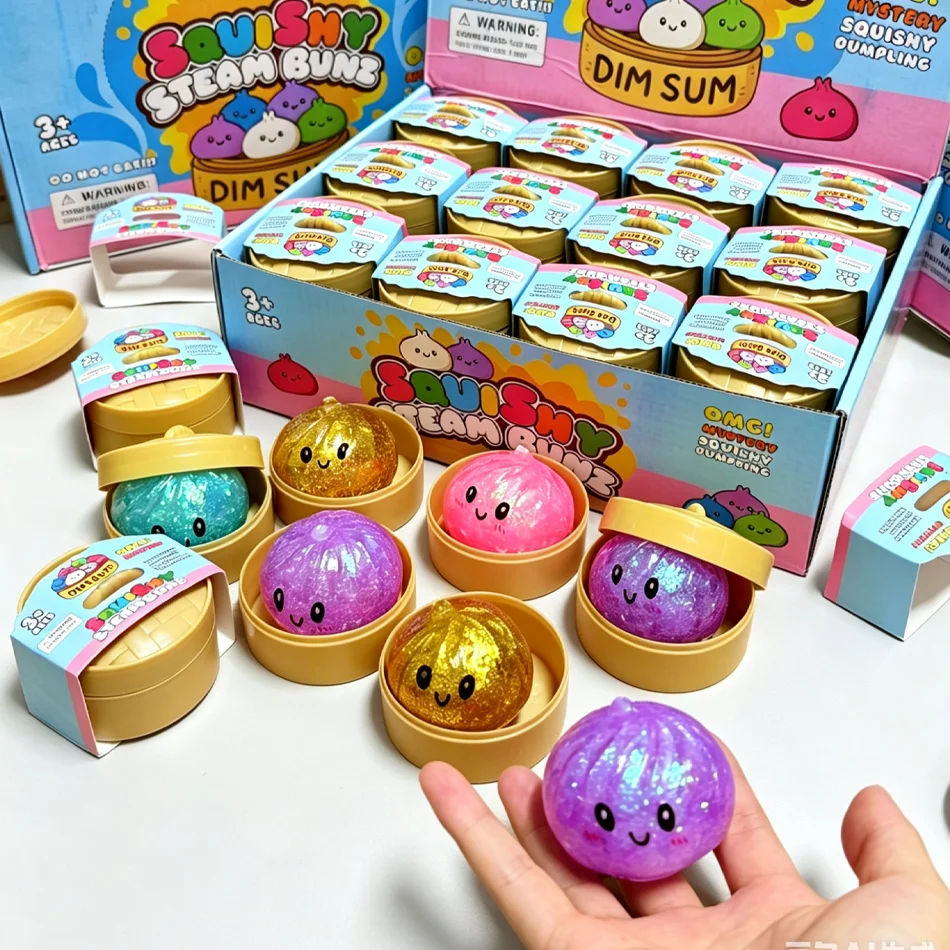 

Glitter Dumpling Squishy with Box Dumplings Sensory Steamer Soft TPR Dough Ball for Decompression Fidget Toy Stress Relief Gift