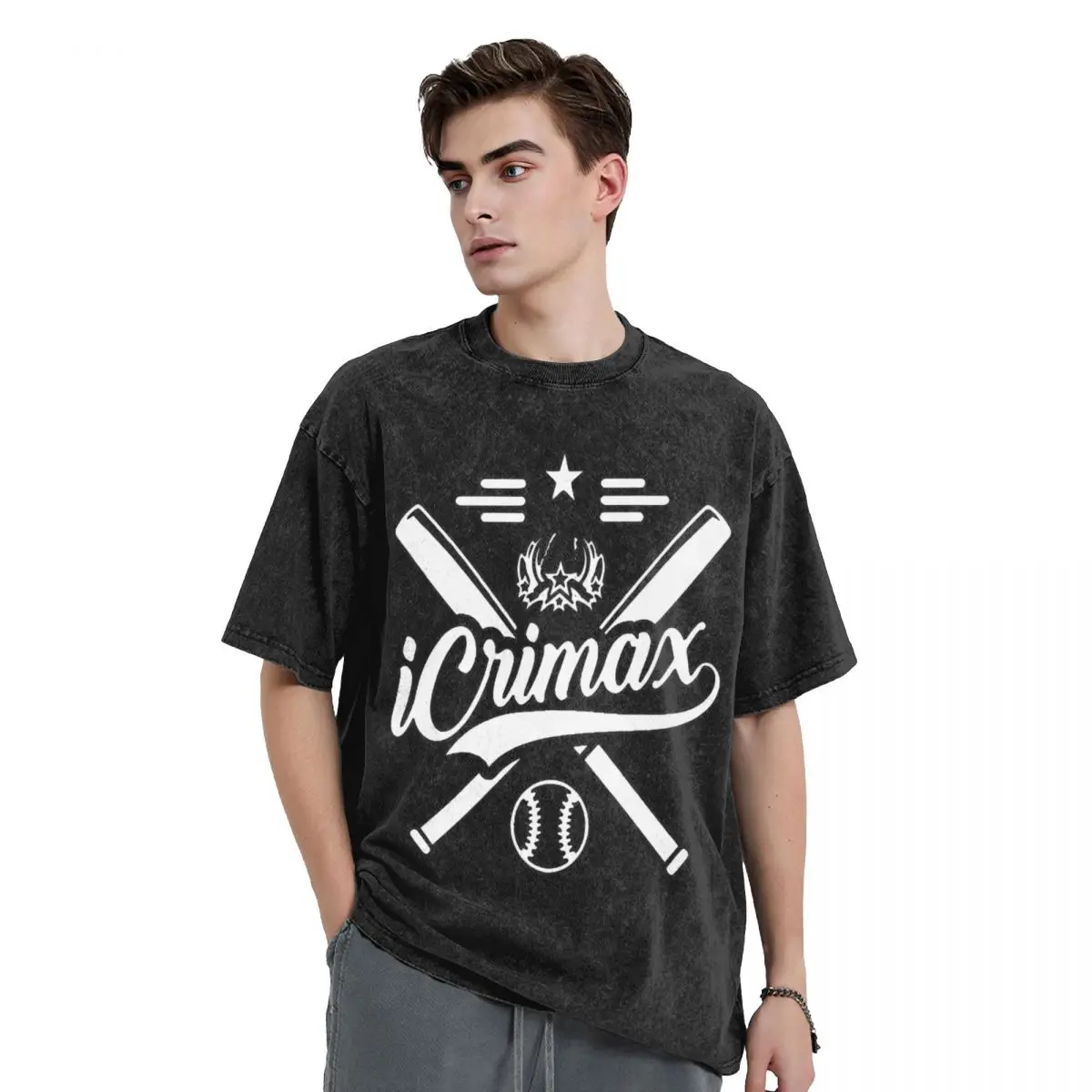 Washed T Shirts Icrimax Logo Hip Hop Vintage T-Shirt Oversize Streetwear 100% Cotton Printed Tops Tops Tees Men Women