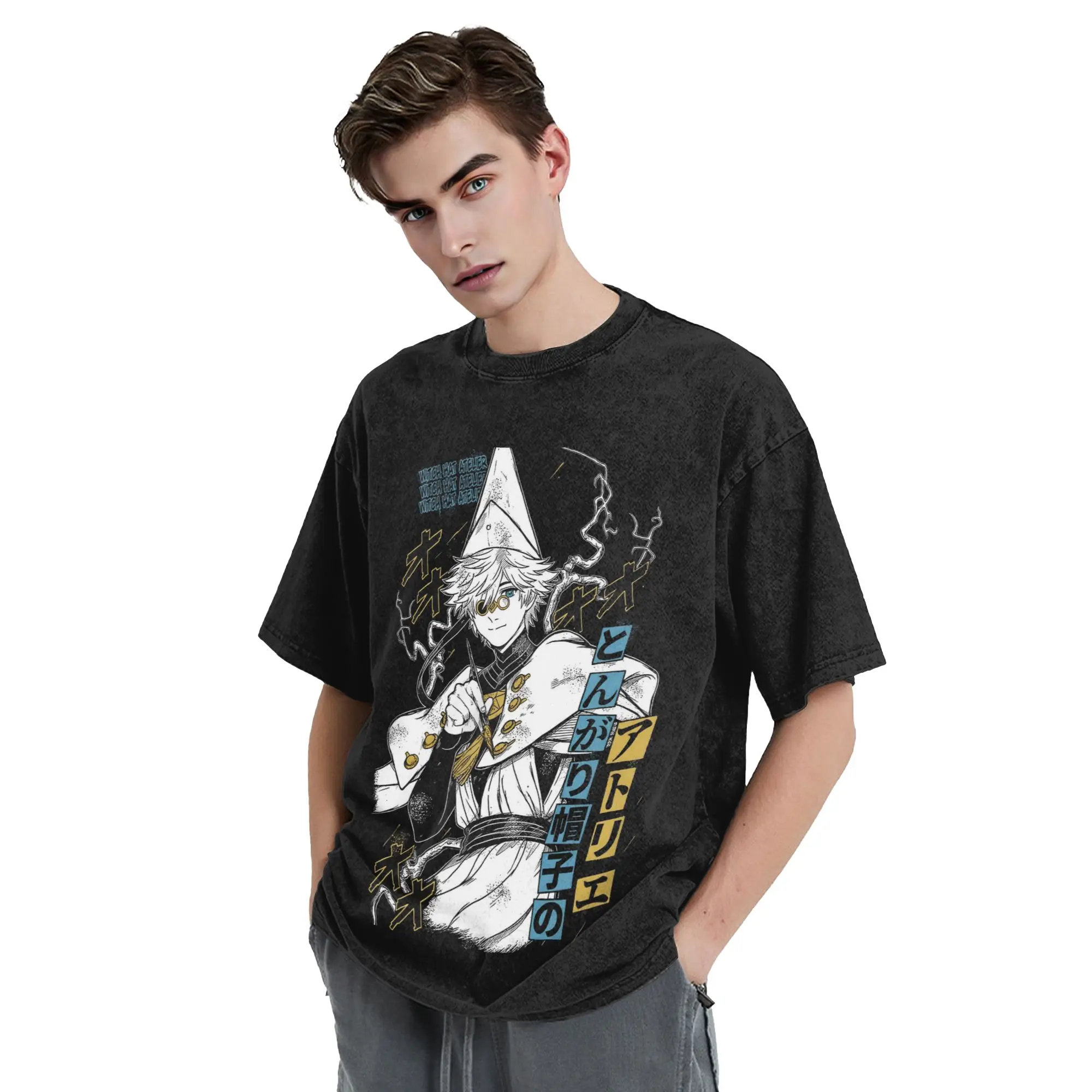 Qifrey Witch Hat Atelier Anime Washed T Shirts Streetwear  Novelty T-Shirt  Tees Tops for Men Women Cotton Harajuku Printed