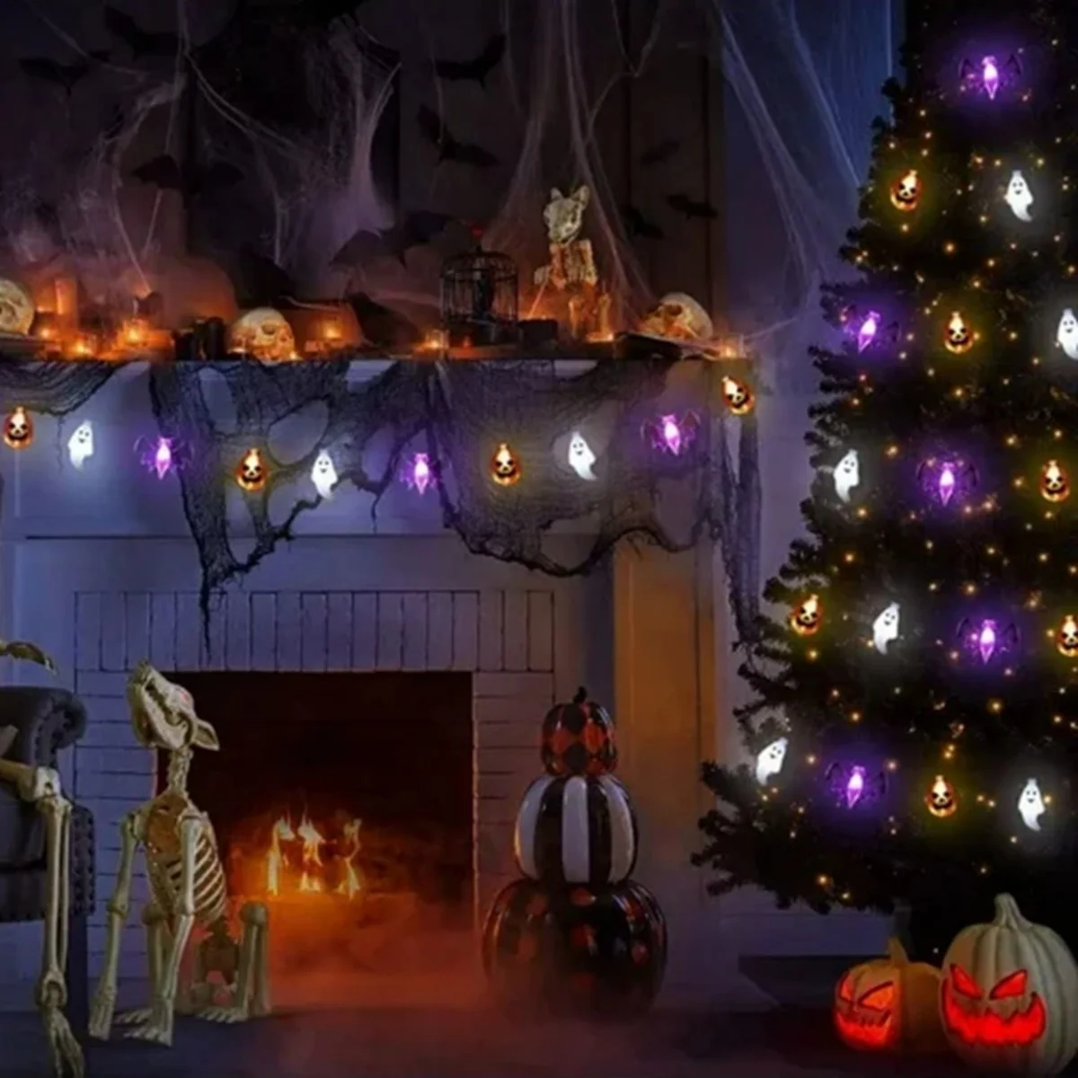 1 قطعة 10/20/30LED هالوين الخفافيش شبح اليقطين سلسلة ضوء بطارية تعمل للمنزل غرفة نوم داخلي وخارجي ديكور الهالوين