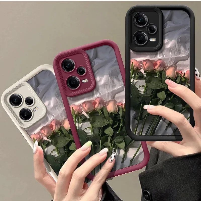 Fashion Rose Flower Silicone Case For Xiaomi Redmi Note 12 Pro Plus TURBO 4G 5G Coque Camera Lens Portector Cover