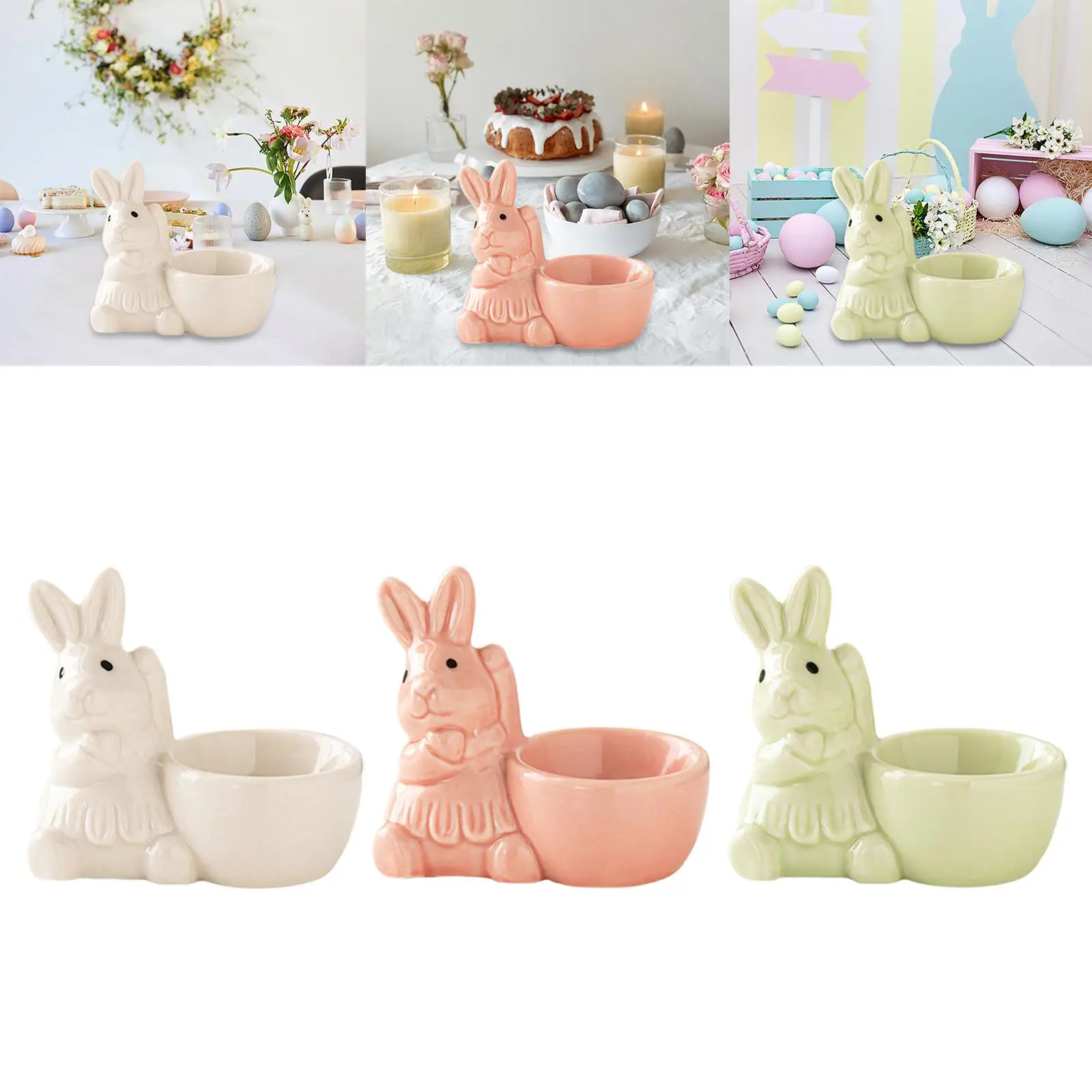 Ceramic Egg Cup Display Bunny Egg Stand for Table Centerpiece Dinner Soft Boiled
