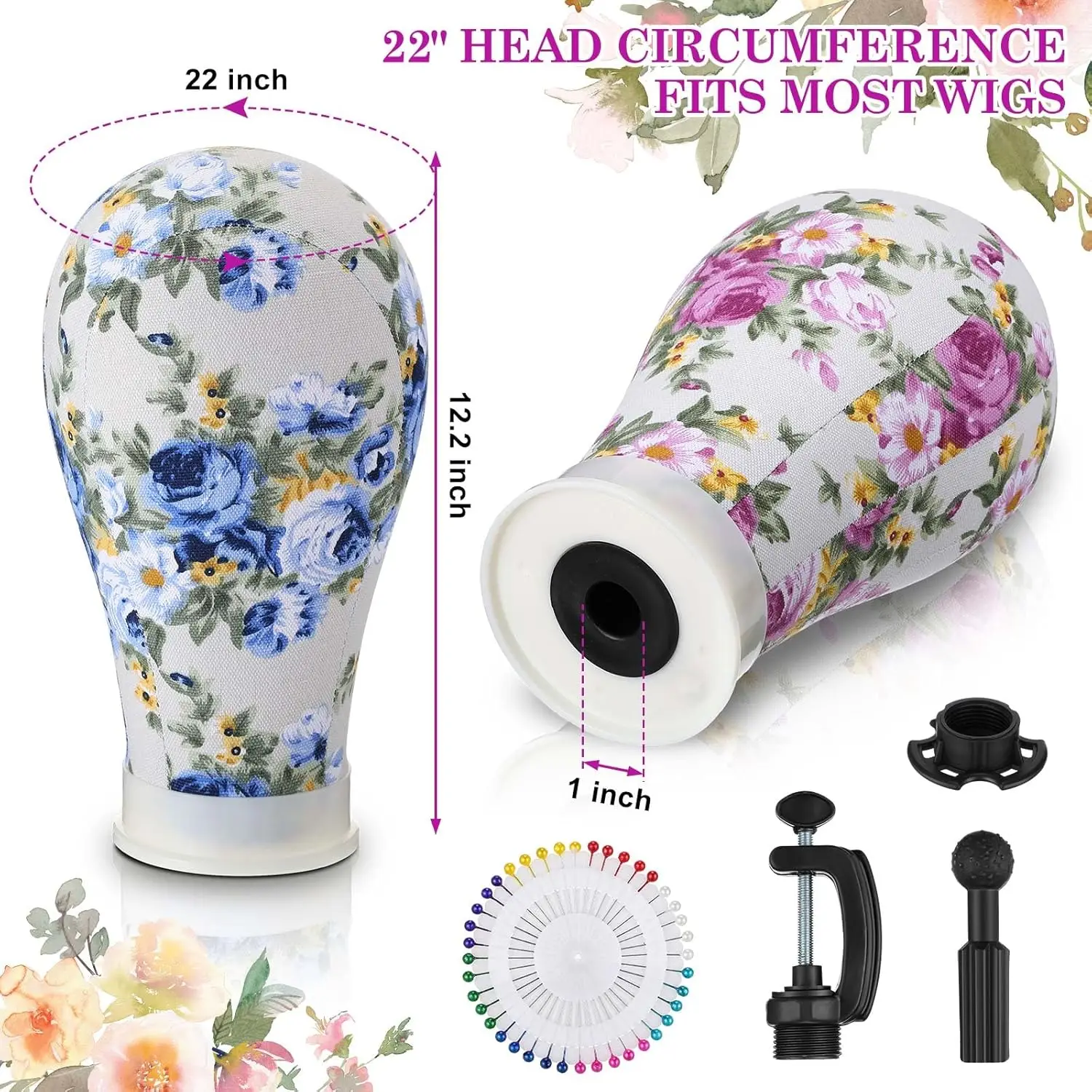 3 Pezzi Testa di Manichino per Parrucche Testa di Parrucca in Tela da 22 Pollici Testa di Blocco di Tela Teste di Parrucca per Estensione dei Capelli con Perni con Foro di Montaggio