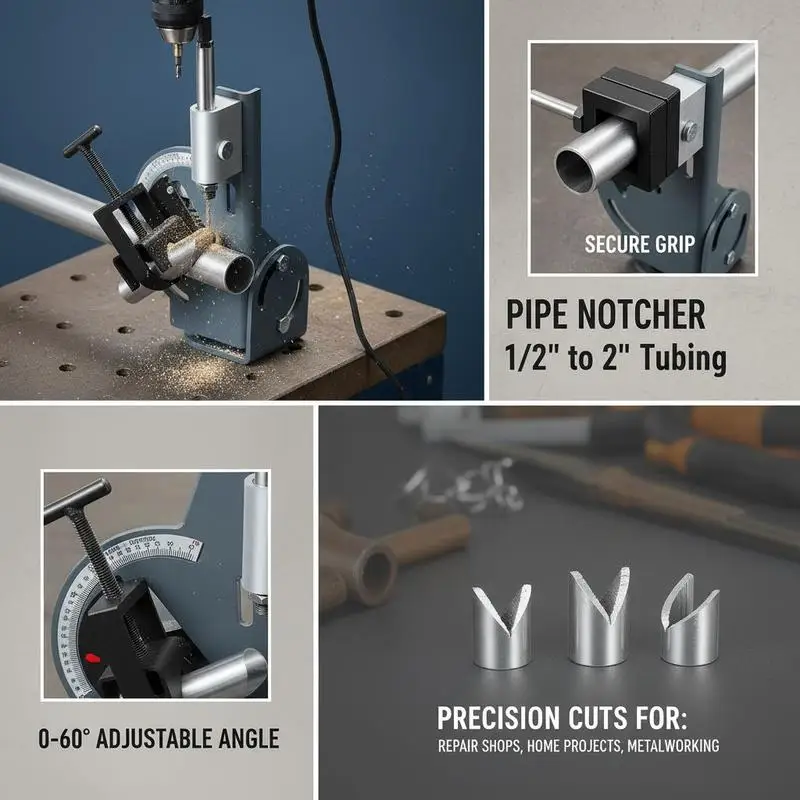 Tubing Cutter 0.5-2 inch Tube Hole Saw Guide For Repair Workshops, DIY Projects, Metal Processing, 0-60 Degree Adjustable Angle Sturdy Steel Construction Heavy Duty Industrial Tool view 7