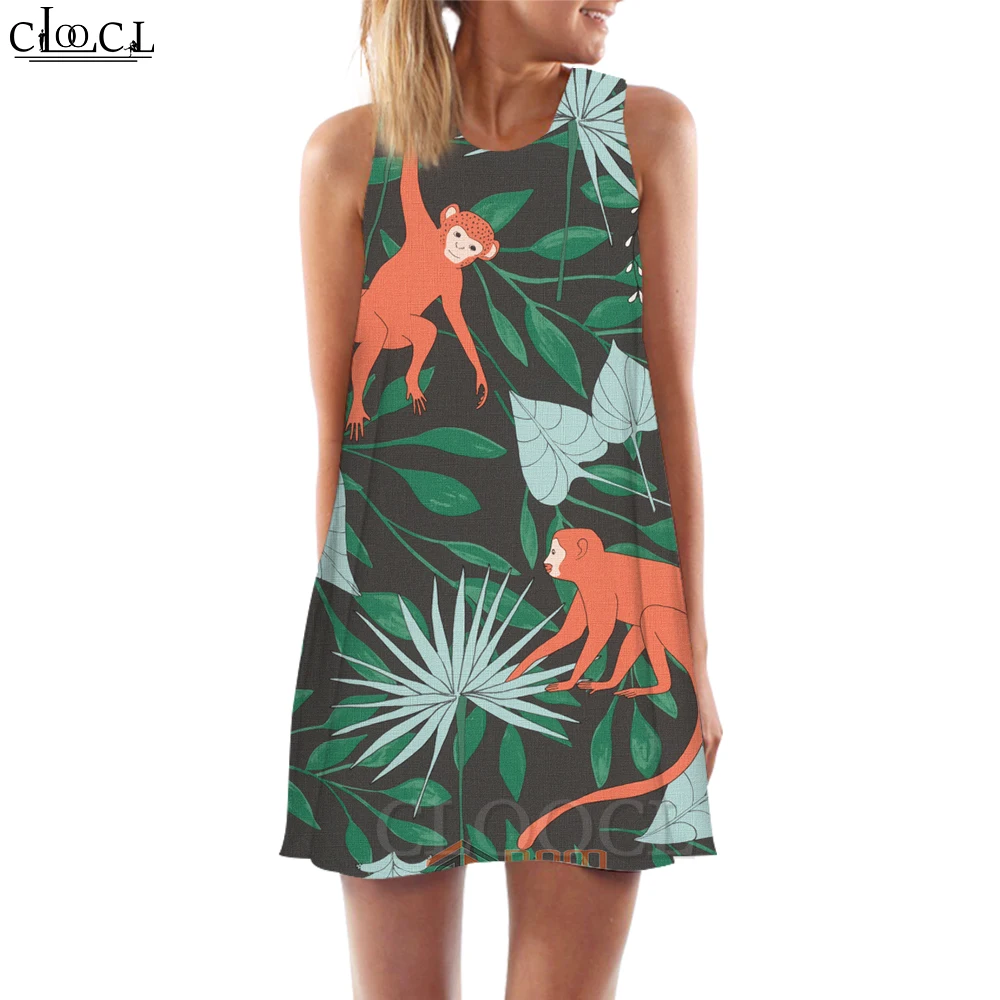 CLOOCL Hawaiian Fashion Women Beach Dress Rainforest Weed Pattern 3D Printed Loose Casual Tank Tops Dress Sexy Sleeveless Dress