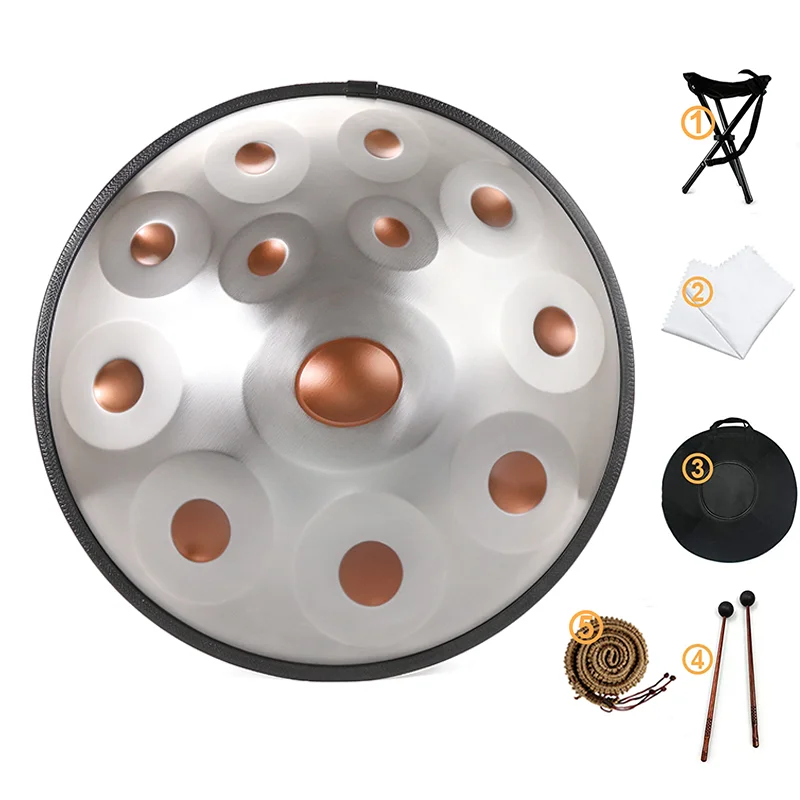 Handpan Drum In Dm Kurd D Minor 9 10 12 Notes 22 Inches 440Hz Steel Hand Drum With Woven Rattan For Professional Performance