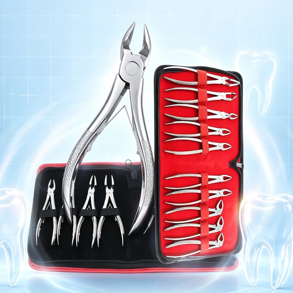 Dental Extraction Forceps Kit Curved Root Elevator Set for Adult Pediatric Oral Surgery and Tooth Extraction
