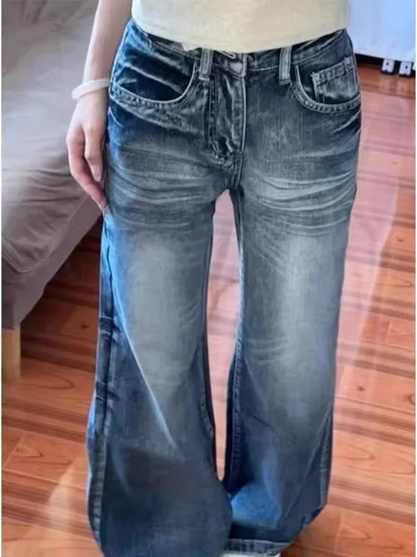 American Retro Micro Flared Denim Jeans Women's Washed Loose Slimming Middle School High School Students Versatile Long Pants