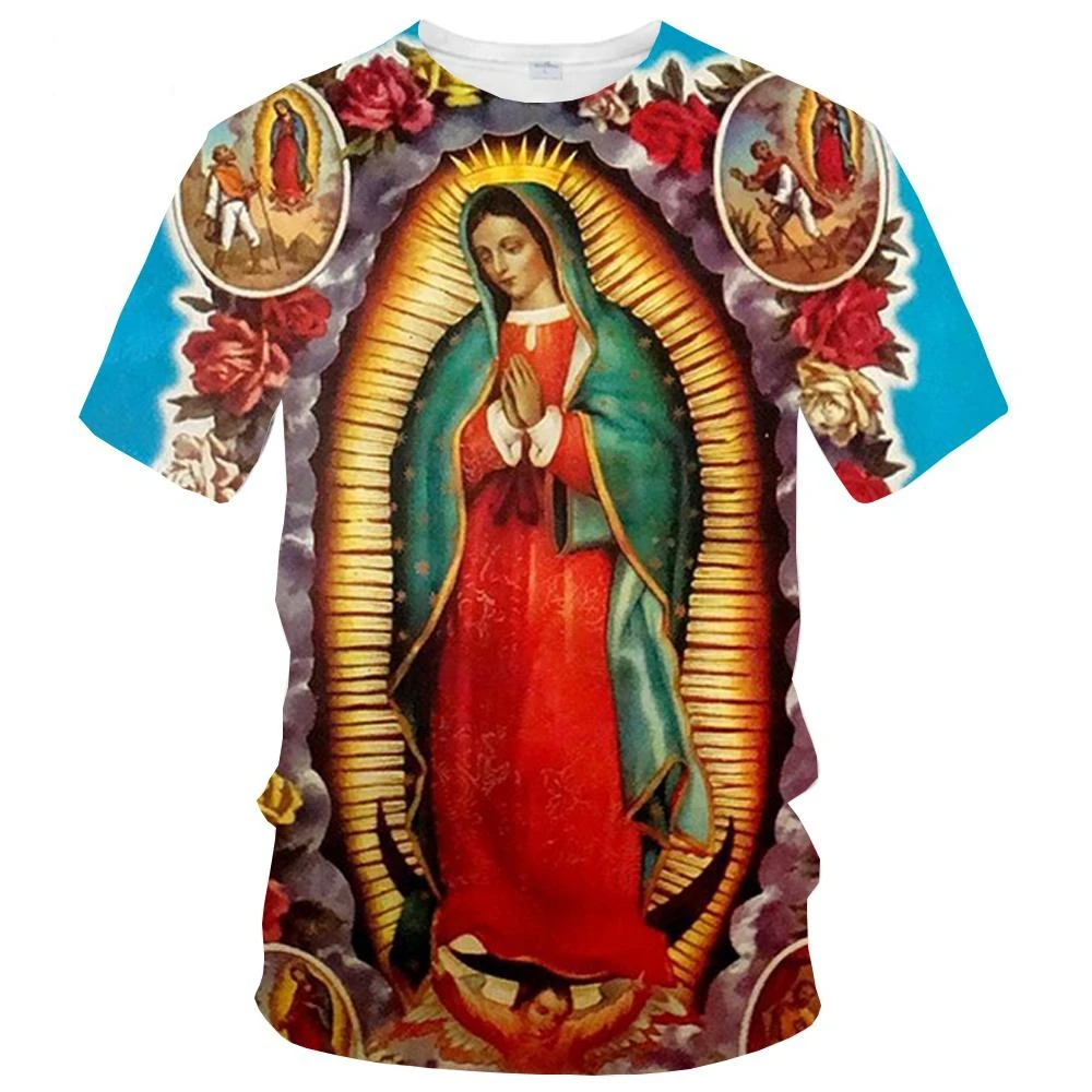 Virgin Maria 3D men\'s and women\'s T-shirt, casual short sleeved clothing, full size, new summer fashion men\'s clothing