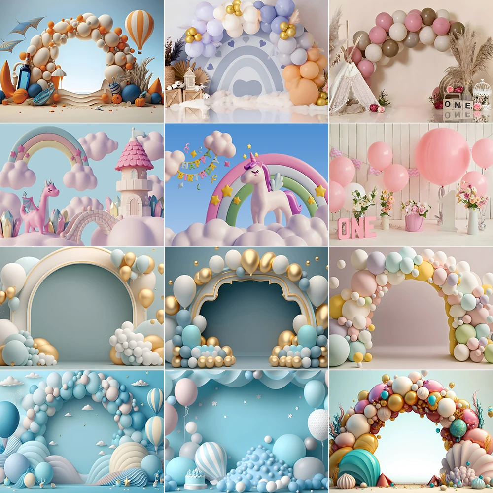 

Laeacco Baby Shower Balloon Arch Unicorn Background Rainbow Newborn 1st Birthday Party Backgdrop Photography Photo Studio