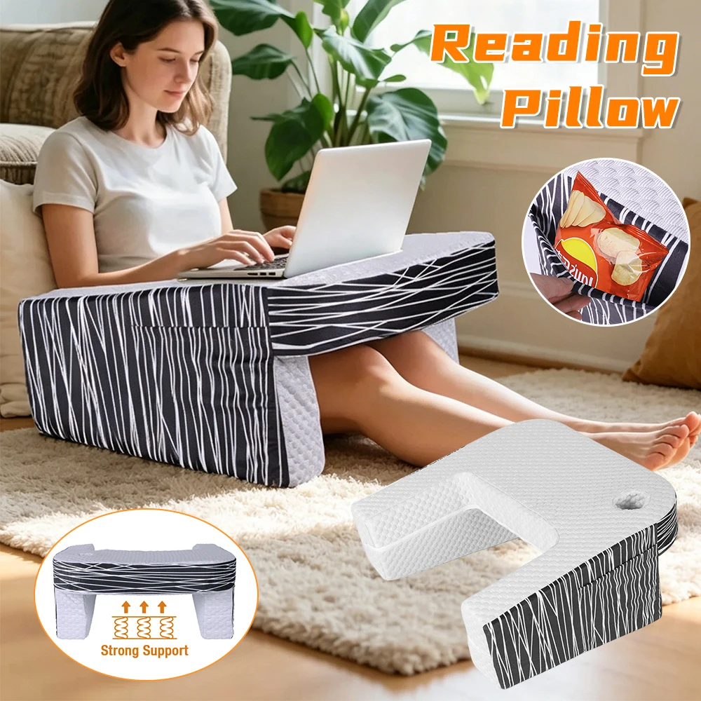 Large Reading Gaming Lap Pillow Arm Support Cushion with Side Pockets Cup Slot Soft Memory Foam for Bed Office Laptop Work Relax