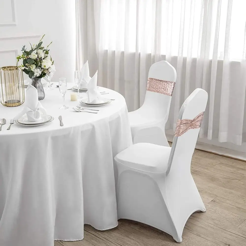 Set di 100 fasce per sedie con paillettes in oro rosa per matrimoni, feste e decorazioni eleganti per la casa