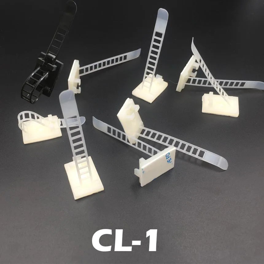 20pcs CL-1 ATC-17 25.4x18mm White Black 3M Glue Adjustable Wire Clamp Plastic Self Adhesive Cable Tie Fixed Mount Holder Clip