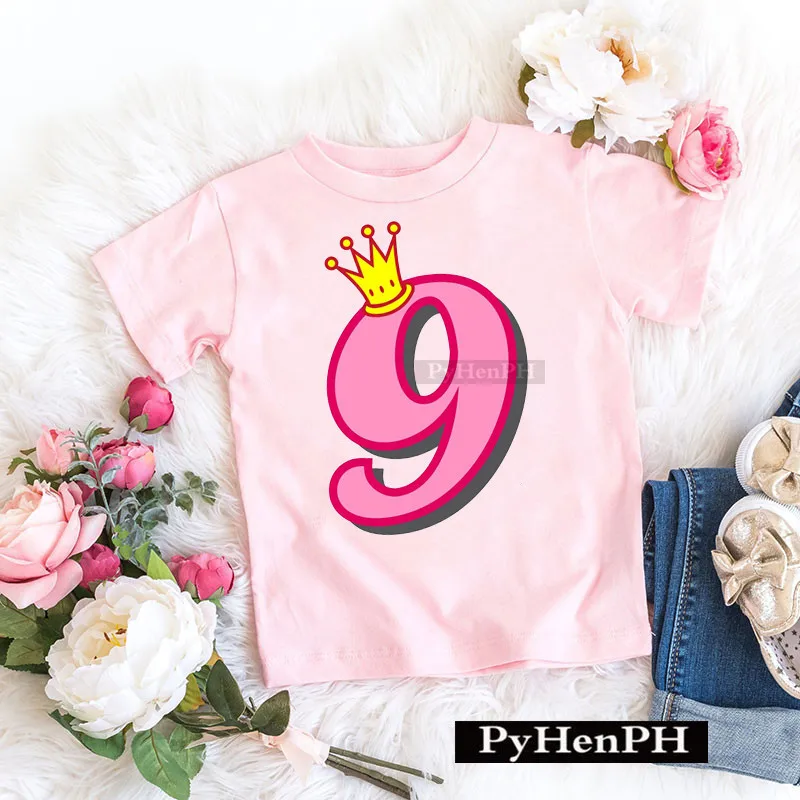 Birthday T-shirt Girl  New Children's Birthday T-shirt Summer Short Sleeve Digital Printed Floral T-shirt Clothes