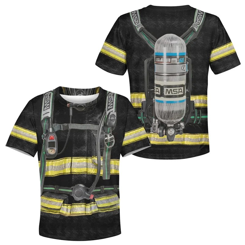 2024 Summer Cool 3D Print T Shirts For Men Firefighter Cosplay Clothing Streetwear Boys Kids T-shirt Short-sleeved Tops Homme