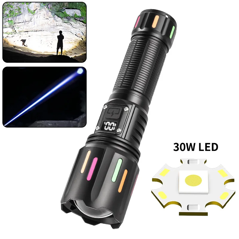 

Powerful White Laser LED Flashlight with Zoom Function Waterproof Type C Rechargeable for Outdoor Activities Hunting Fishing