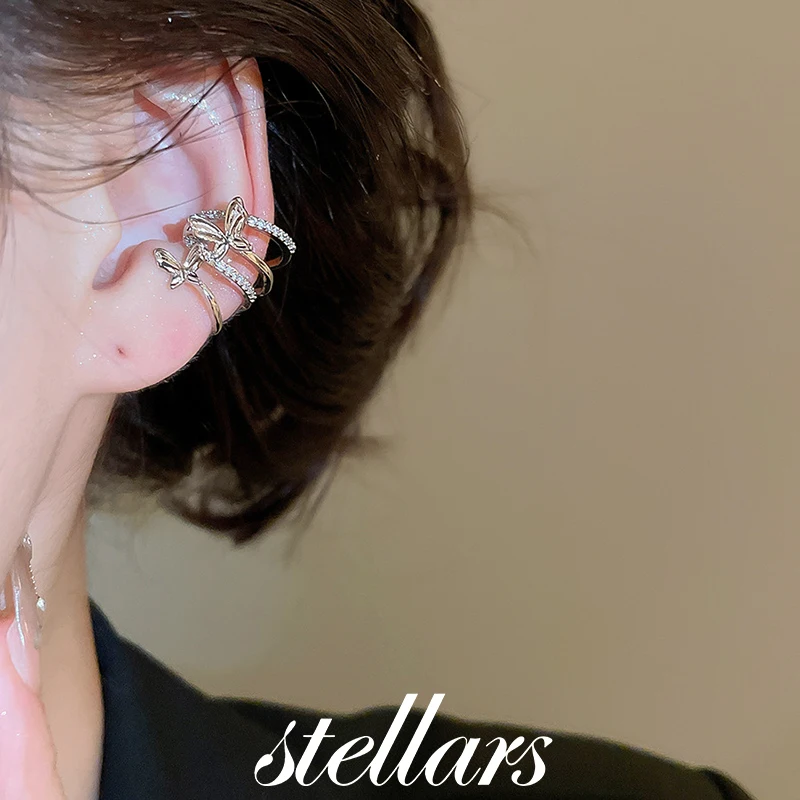 

Super Sparkly Zircon Butterfly Multi-Layer Ear Cuff Minimalist No-Piercing Ear Cuff Exquisite Light Luxury High-End Jewelry
