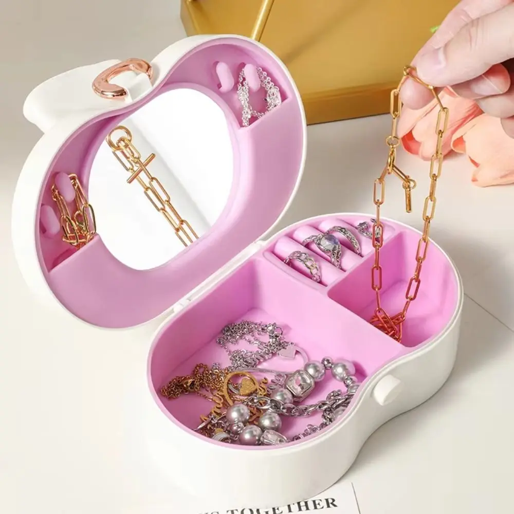 Compartment Jewelry Stand Holder Display Tray with Mirror Desktop Storage Box Dust-proof with Lid Earring Ring Box Cosmetics