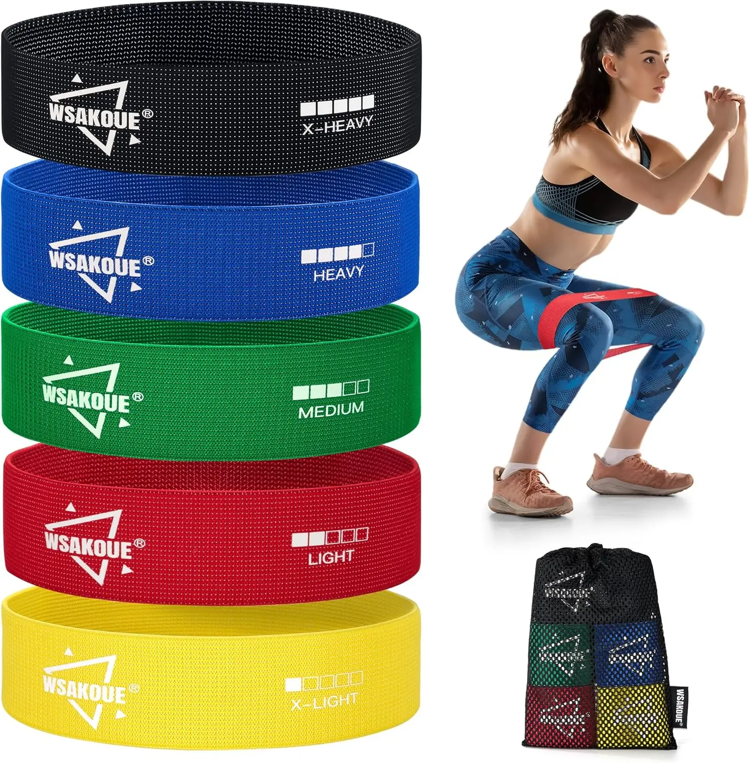 WSAKOUE Fabric Resistance Bands for Working Out – 5 Booty Bands for Women & Men, Exercise Workout Bands for Legs, HIPS & Glutes