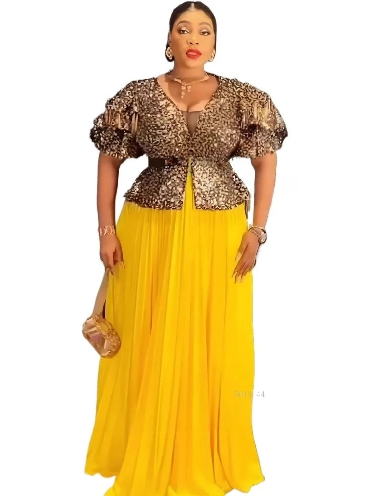 

Elegant African Dresses for Women Luxury Sequin Evening Party Long Dress Plus Size Christmas Wedding Gown 2025 Ladies Clothing