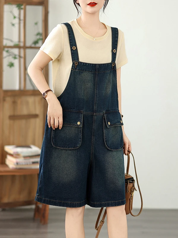 

Authentic Summer 2026 Loose Fit Wide Leg Denim Overalls Shorts Casual Straight Cut Natural Waist Breathable Comfortable Women...