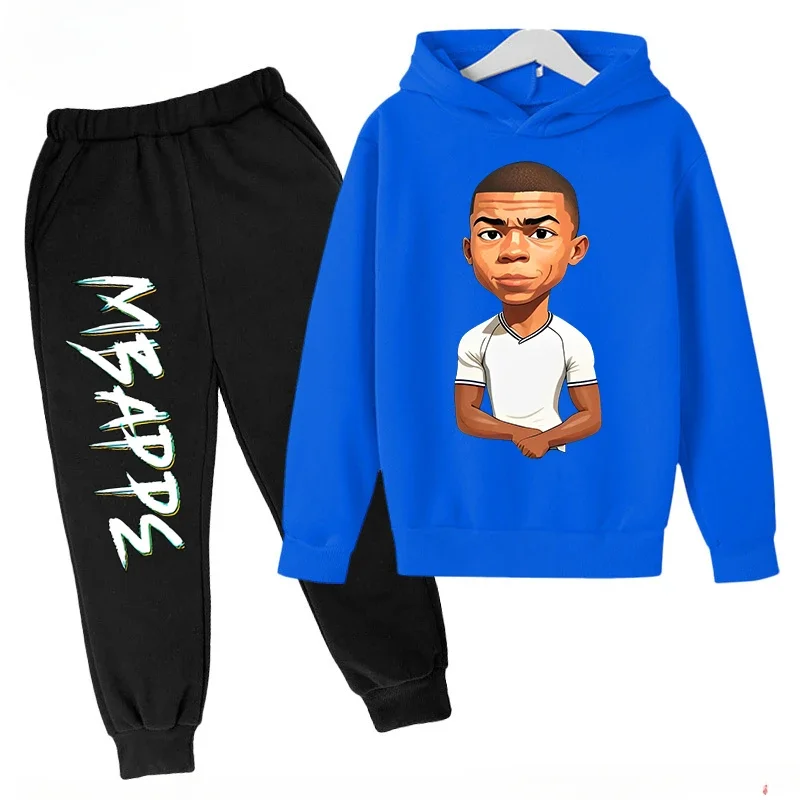 Set di felpe con cappuccio per bambini stampate Mbappe primaverili e autunnali Set di abbigliamento sportivo in 2 pezzi per ragazzi e ragazze Abbigliamento per bambini