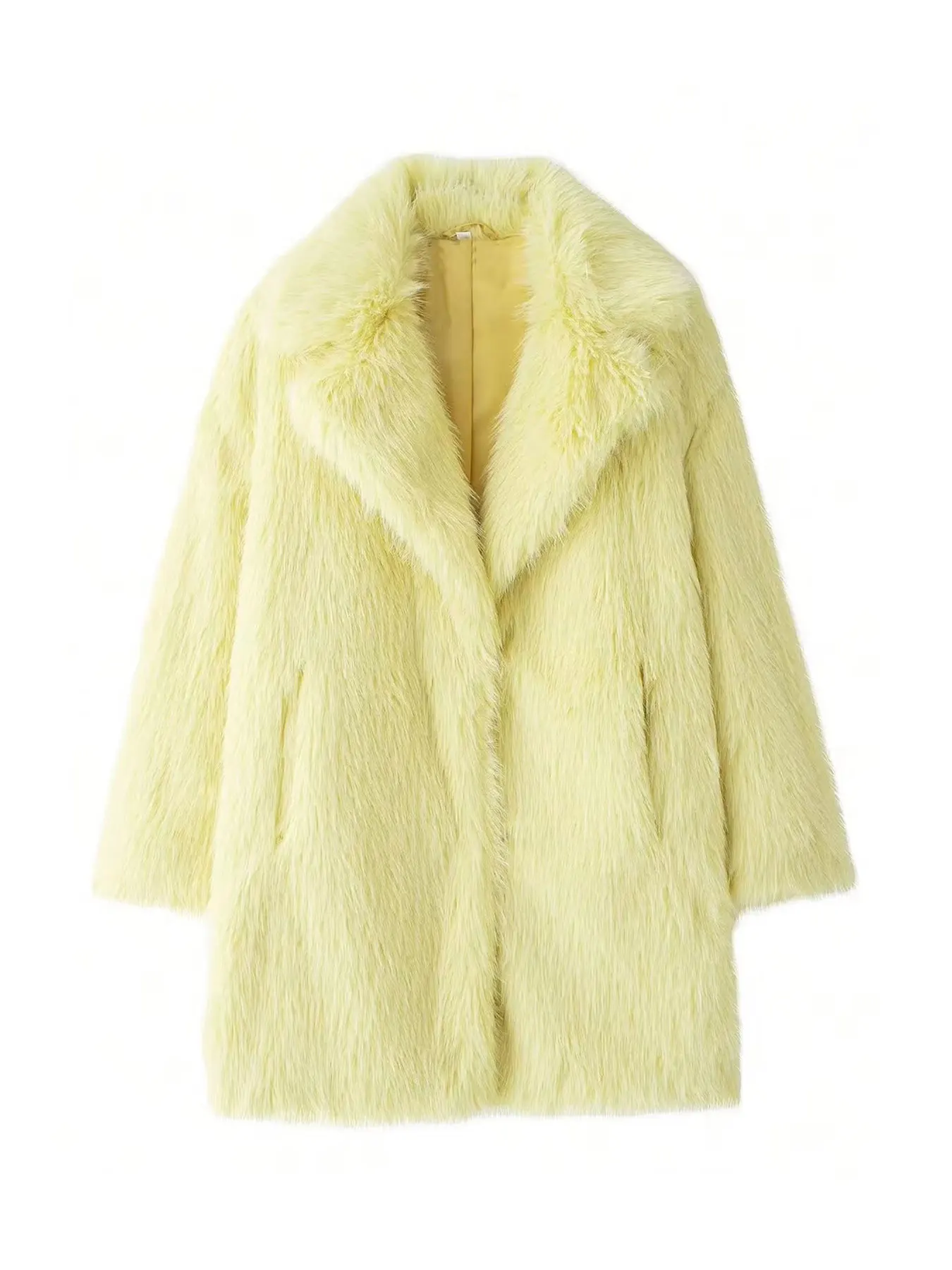 HH Womens Elegant Lapel Solid Long Sleeves Fashion Party Coat Open Front Causal Winter Vacation Shaggy Faux Fur Mid Outerwear