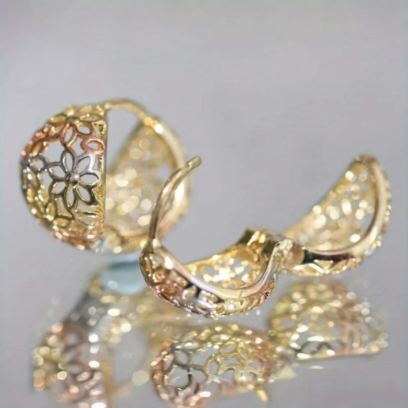 Vintage Floral hoop earrings - Hand-Carved Flower design, Elegant Everyday & Formal Jewelry