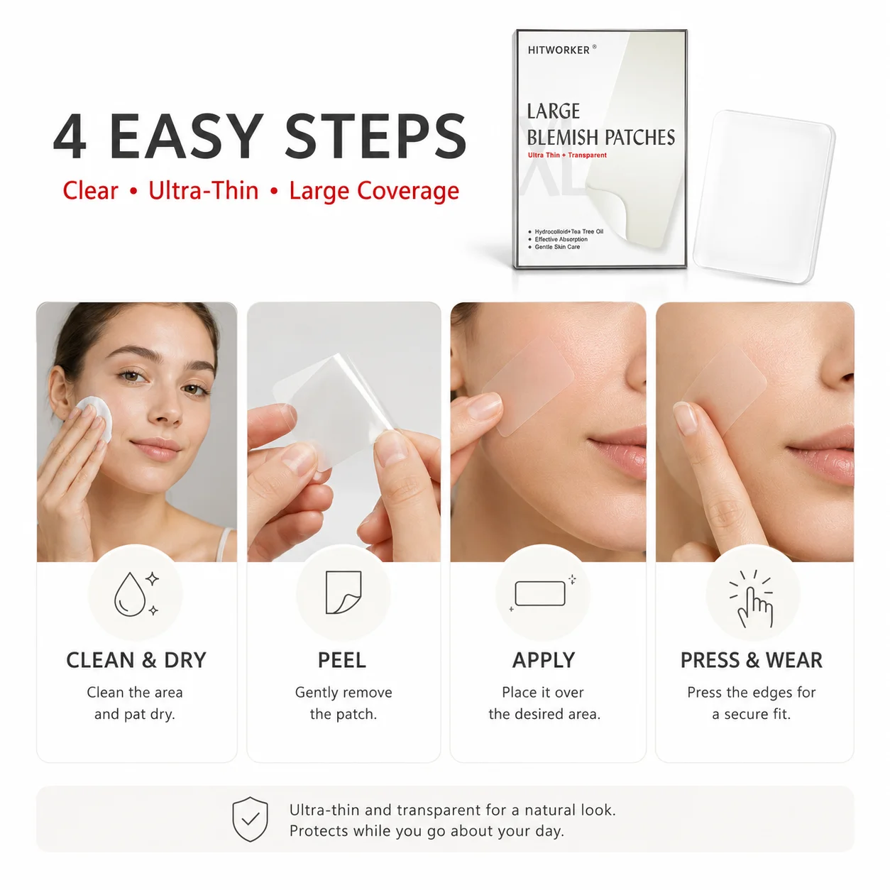 18PCS Large Hydrocolloid Blemish Patches Ultra Thin Transparent Face Spot Cover Stickers Daily Skin Care Patches**