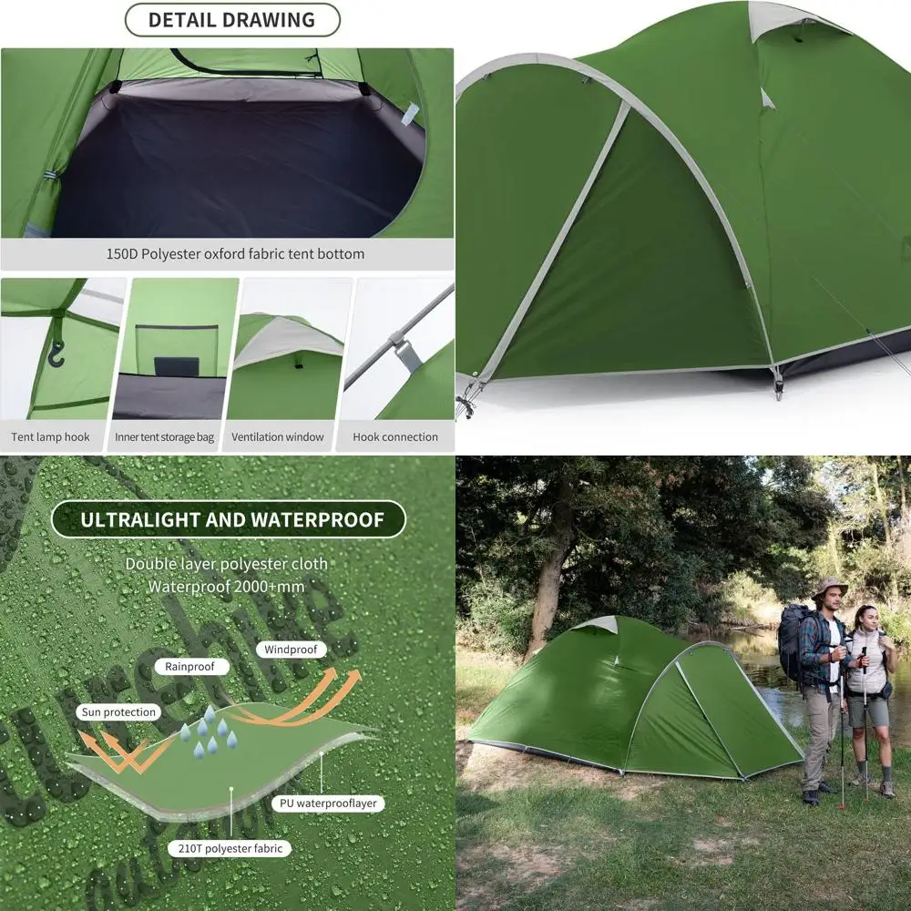 

Водонепроницаемая ветрозащитная палатка для кемпинга на 3-4 человека с вестибюлем для приключений на свежем воздухе