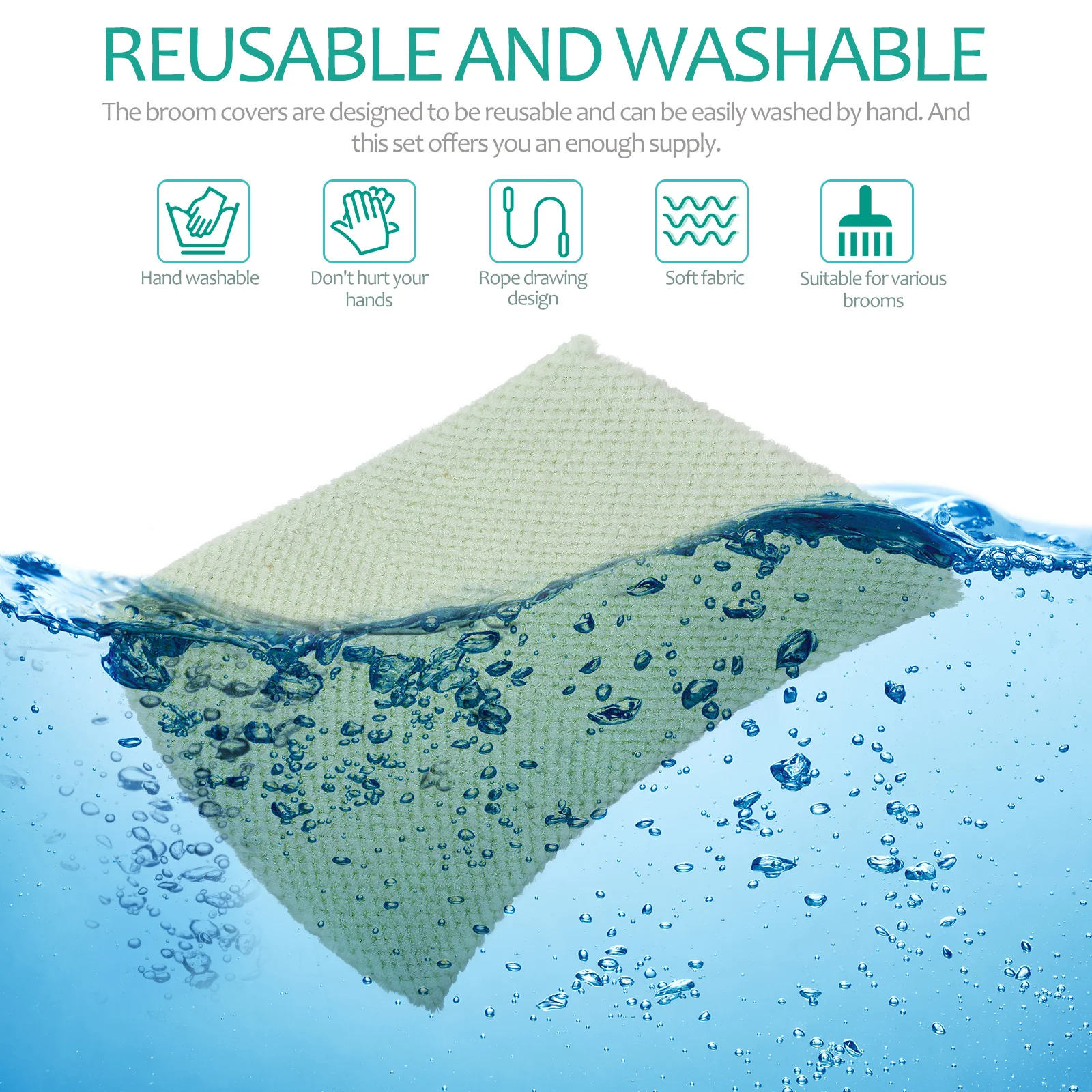 

3Pcs Broom Covers Wide Application Washable Floor Cleaning Cloths Durable Dust Mop Home Mopping Tool Broom Cover