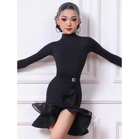 Kids Girls Latin Dance Uniform Long Sleeve Mesh Backless Competition Dress Grading Split Suit Women Ballroom Dancewear Costumes