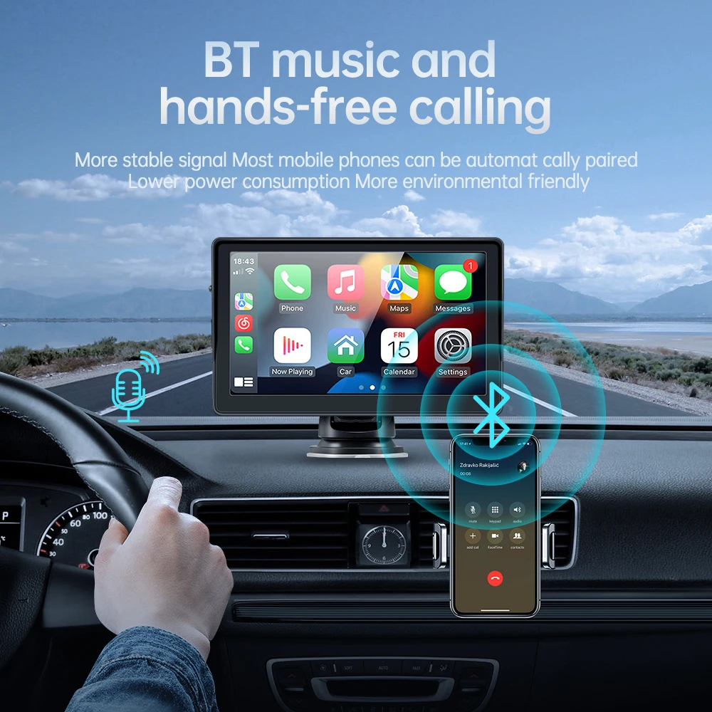 Portable 7 Inch Car Radio Wireless  CarPlay Android Auto Stereo Multimedia Bluetooth Navigation For Nissan KIA VW