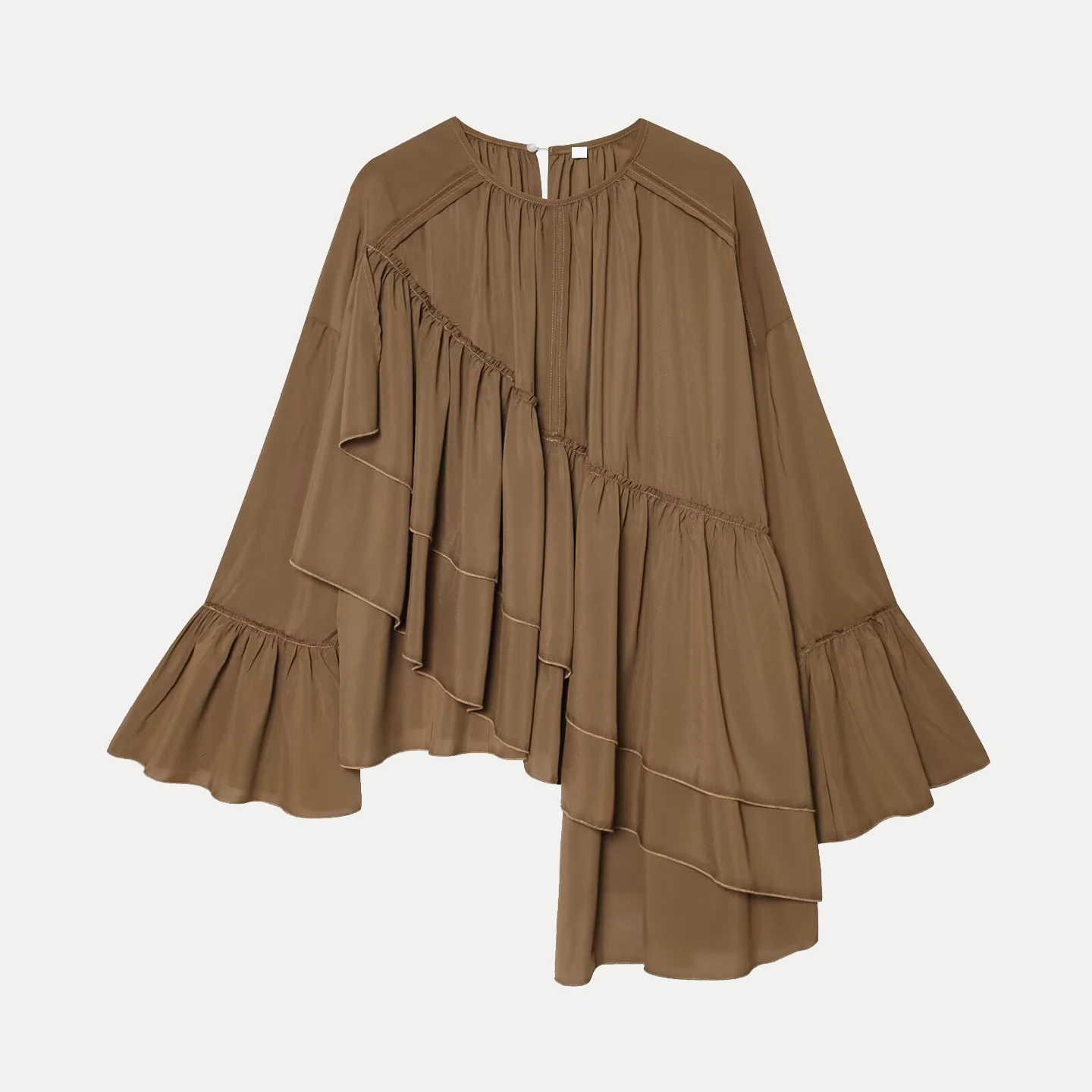 ファイオナブル通勤女性用スリーブ 2025 秋新作シフォン トップス Z ルーズフィットロングスリーブ ラウンドネックジッパー