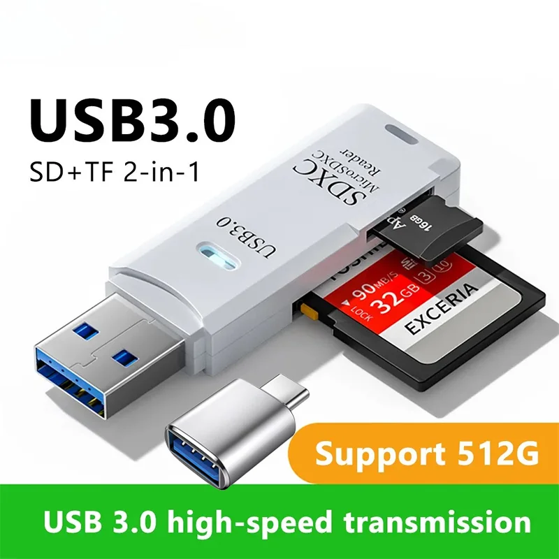 

Высокоскоростной USB 3.0 кардридер 2-в-1 для карт SD и TF, адаптер USB 2.0 для карт памяти для компьютера, ПК, ноутбука, планшета, камеры, автомобильной аудиосистемы