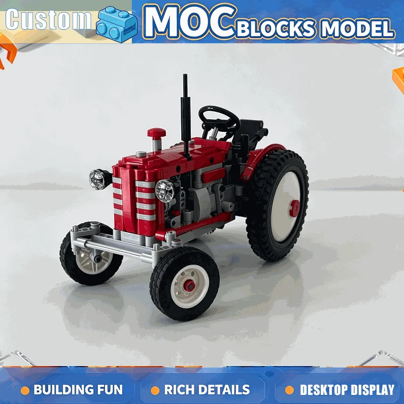 595PCS MOC Vintage Classic Red Farm Tractor Vehicle Model Building Blocks Custom Puzzle DIY Assembly Creative Education Toy Gift