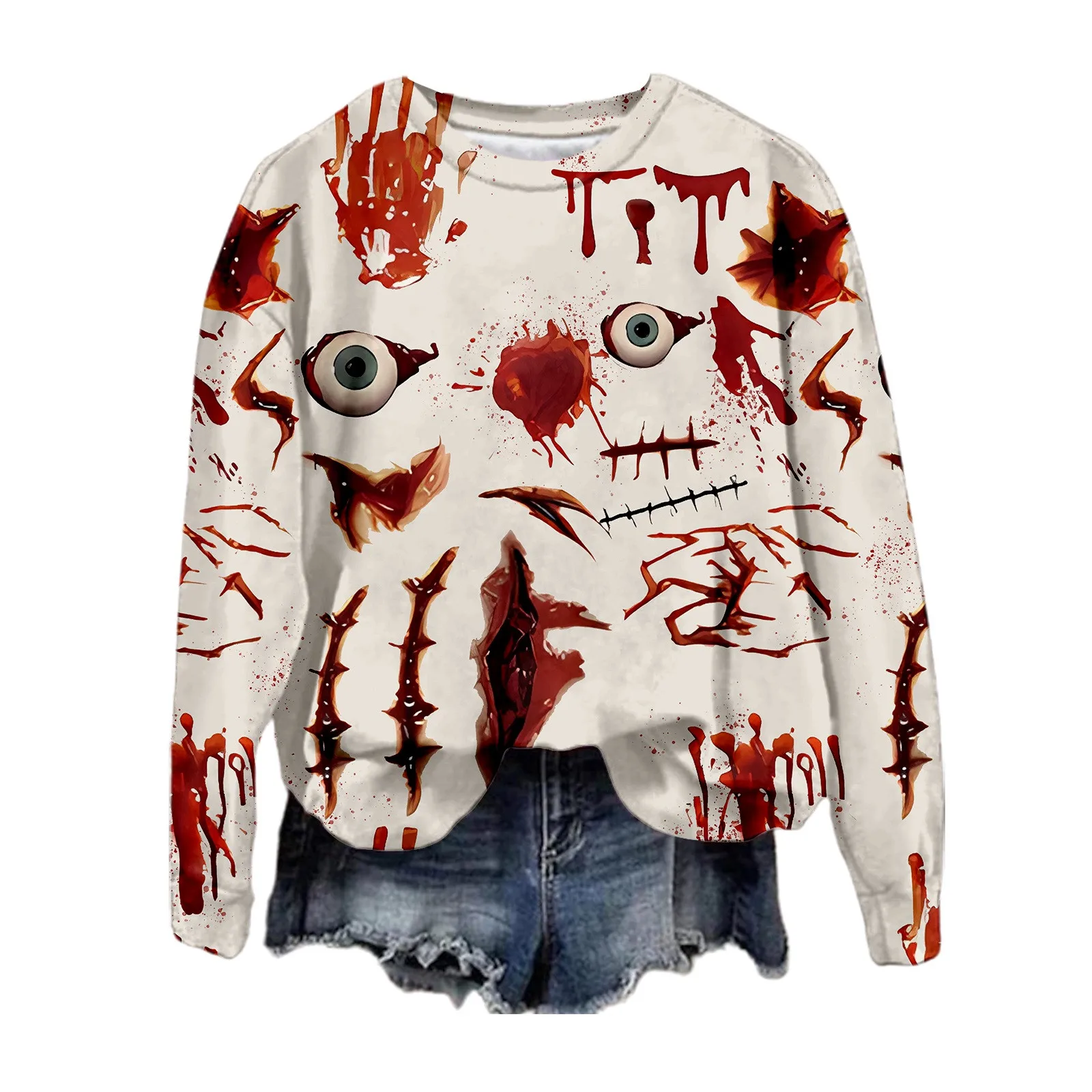 

Women's Halloween Fall/Winter Trend Hoodie Bloody Printed Hoodie Top patchwork Oversize Athletic Autumn Spring