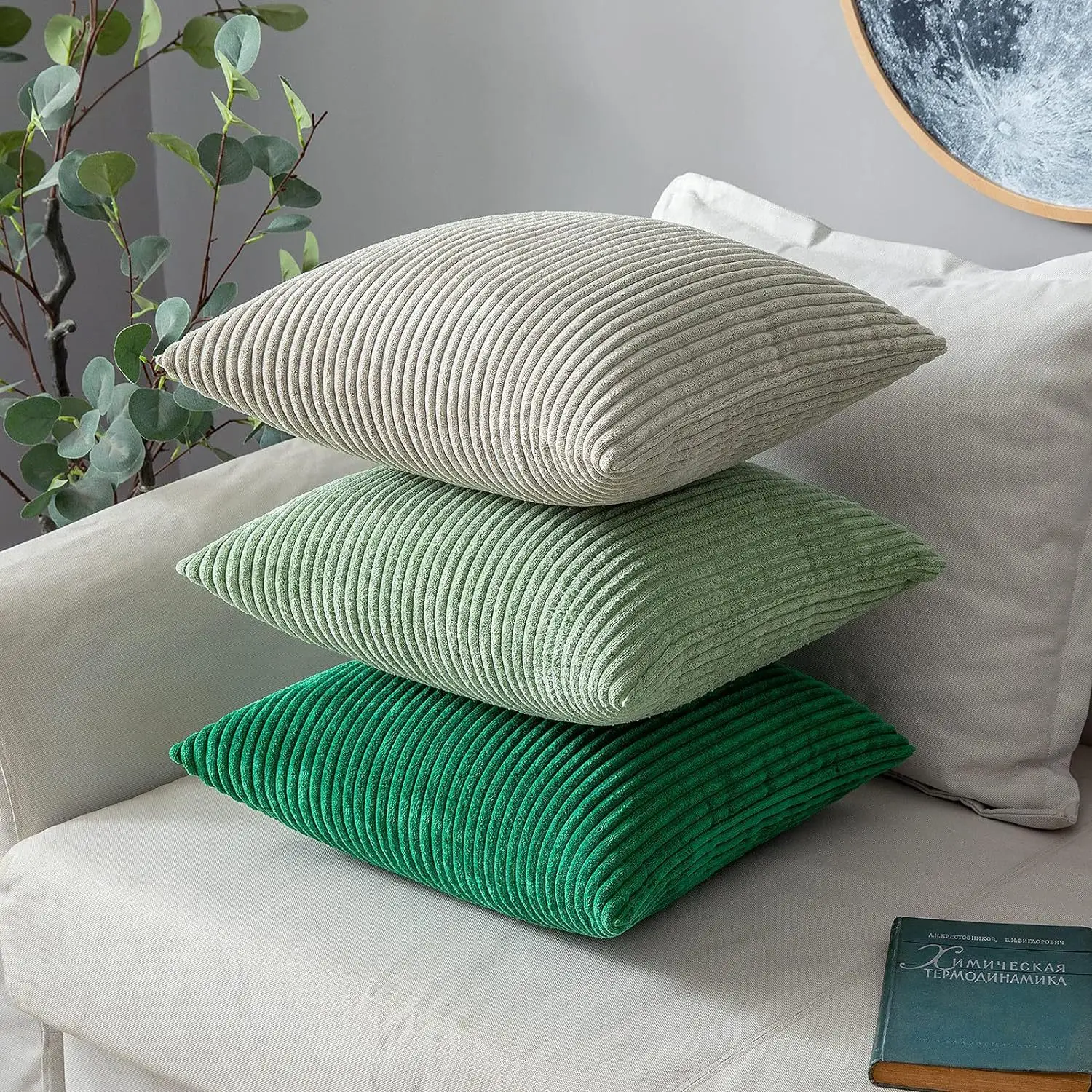 2 Stück gestreifte Cord-Kissenbezüge für Sofa, Bett, Couch, Auto, weiche Kissenbezüge mit Reißverschluss, 30,5 x 50,8 cm/18 x 45,7 cm, ohne Einsätze