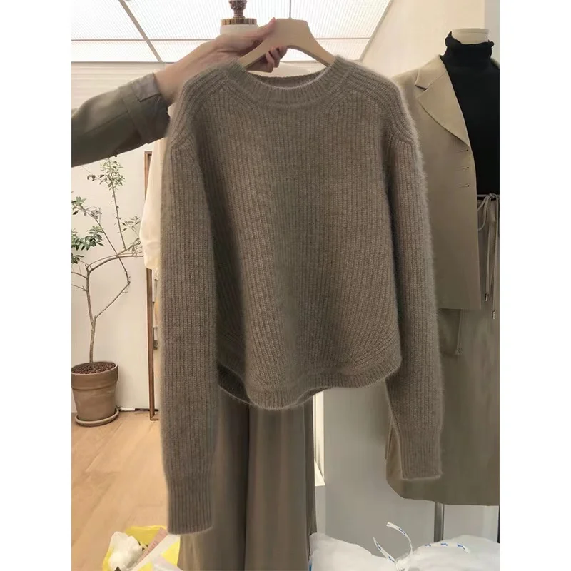 European high-end 100% wool sweater women's loose thickened soft cashmere autumn and winter new bottom sweater