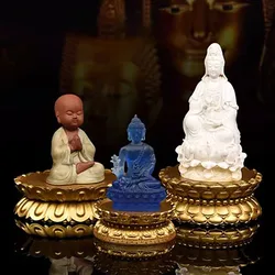 Solid Wood Gilt Buddha Statue, Lotus Base, Guanyin Bodhisattva, Buddhist Holder, Standing Bracket