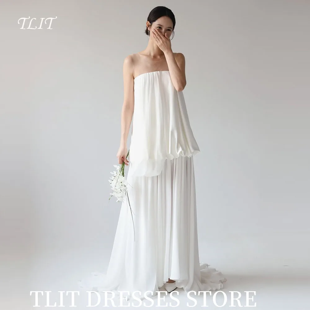 

TLIT Elegant Two piece Wedding Dress Strapless Prom Gowns Korea Bridal Dresses Photos Shoot Customized Sweep Train Gowns