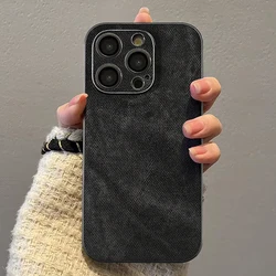 Luxury Jeans Cloth pattern faux leather case For iPhone 13 14 15 pro max Hard back Silicone frame Cover