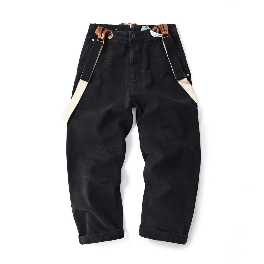 World War II Heavyweight 100% Cotton Washed Canvas Overalls - Durable Loose Straight Men's Lumberjack Casual Workwear Pants