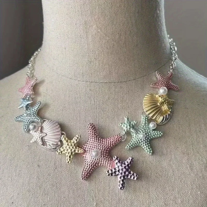 

Design Sense Colorful Starfish Necklace Collarbone Chain Women's Niche Exquisite Butterfly Necklace