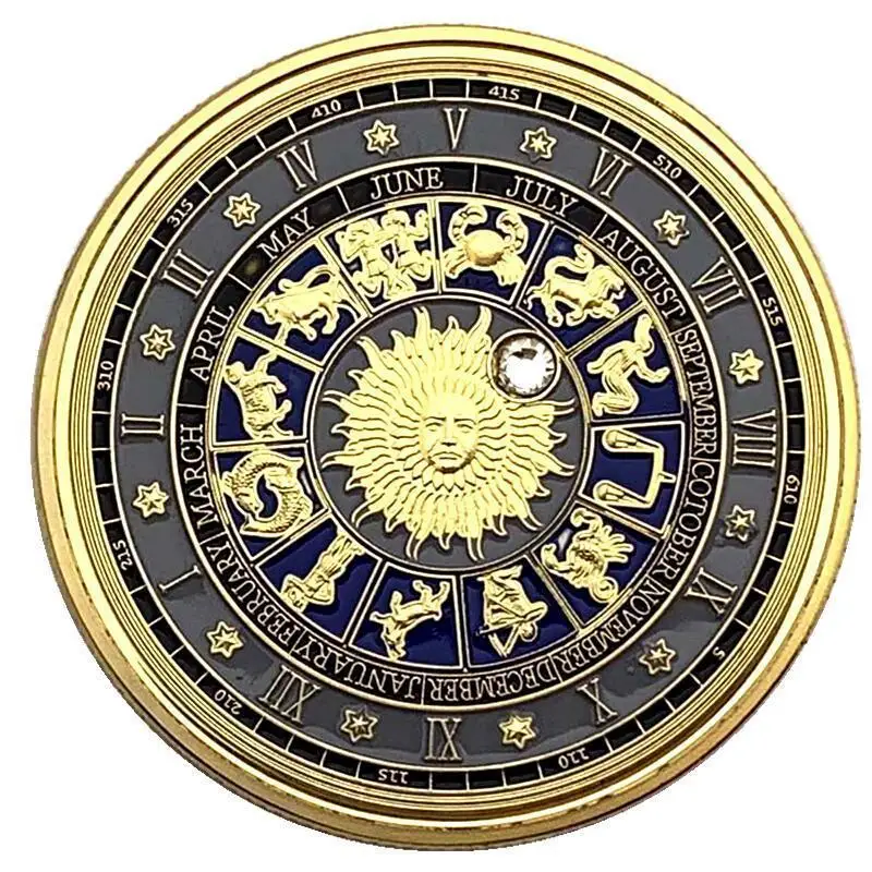 12PCS Twelve Constellation Zodiac Gold plated Commemorative Coins Euro Astrology Lucky Love Souvenir Valentine's Gifts