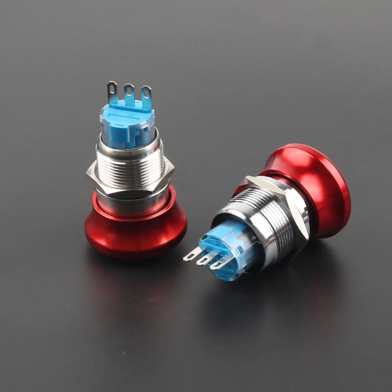 16mm/19mm/22mm Metal Emergency Stop Button Switch Waterproof Mushroom Head Self-locking 3Pins 1NO1NC 6Pins 2NO2NC