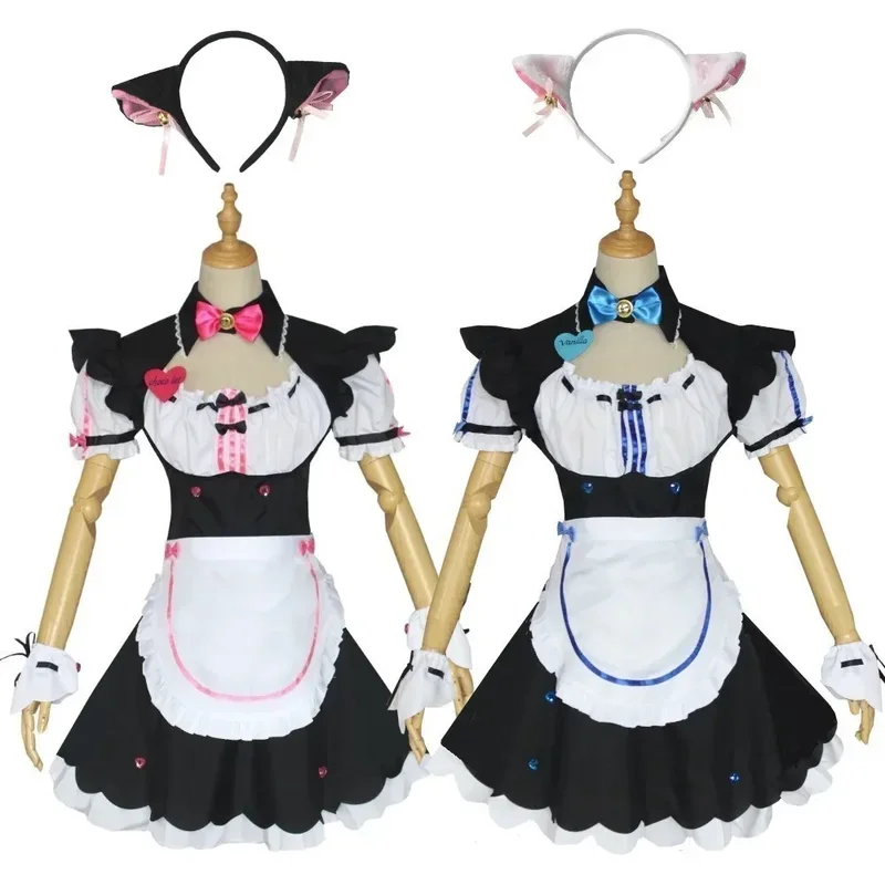 Nekopara-vestido de sirvienta de juego de anime chocolate, peluca de cosplay de gato, trajes de niña y mujer