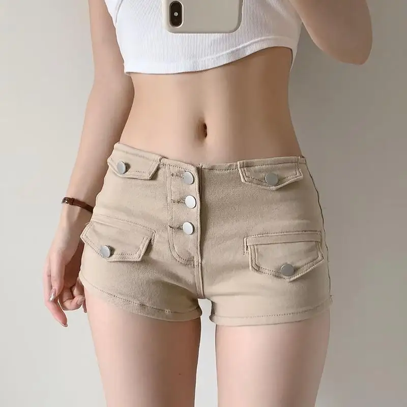 Ultra Short Denim Shorts Single Breasted Skinny Low Waist Women'S Summer New Bottoms Female Casual Hip Wrap Sexy Mini-Shorts